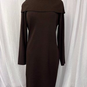 Nina Leonard Chocolate Brown Knit Maxi Dress Size Large